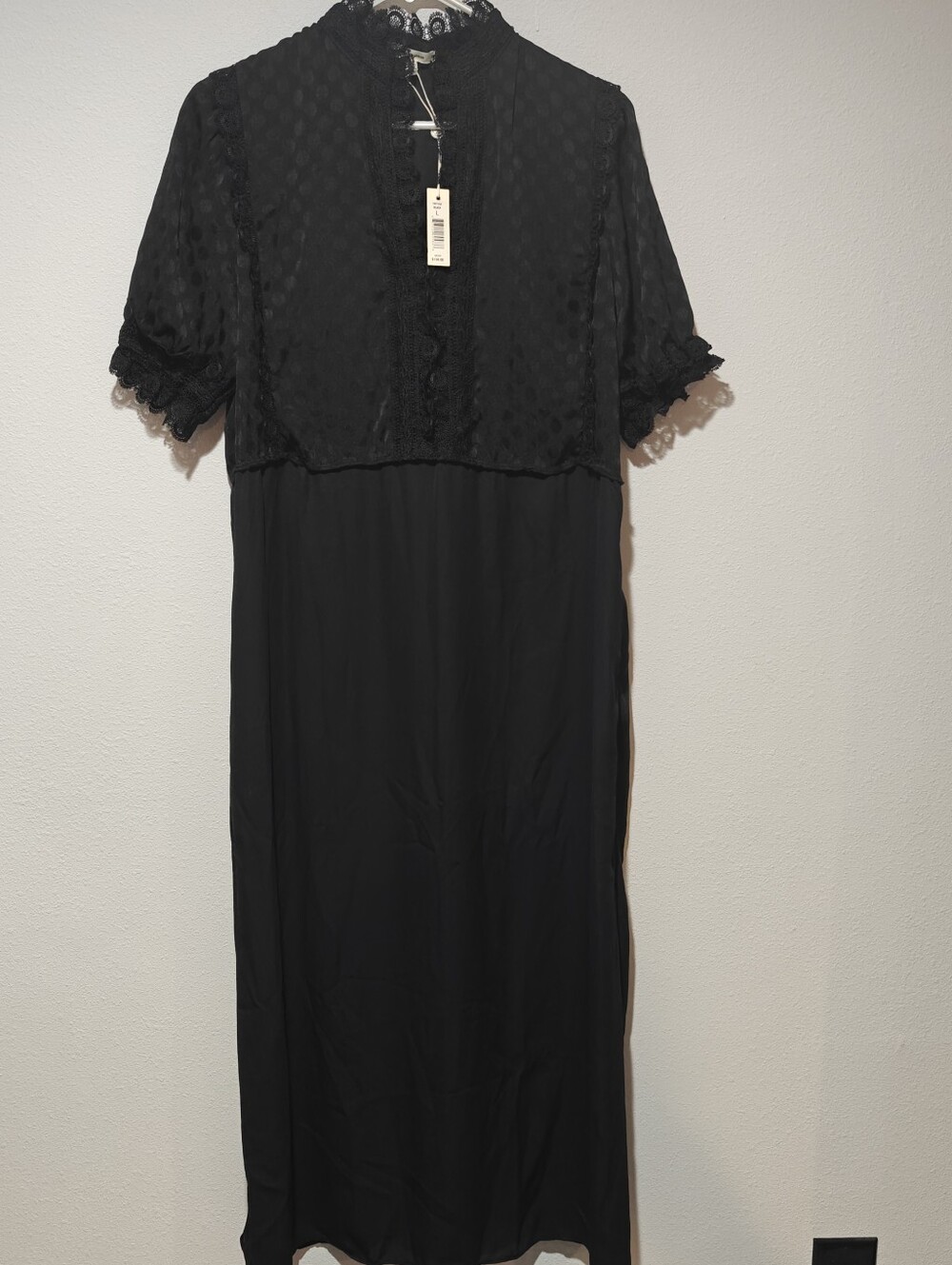 NWT $198 Max Studio Maxi Dress Large Black Lace Vampire Whimsigoth Addamscore - Picture 2 of 7
